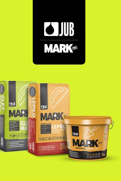 Limeta zelena pozadina na kojoj su tri pakovanja MARK pro materijala za građevinarstvo