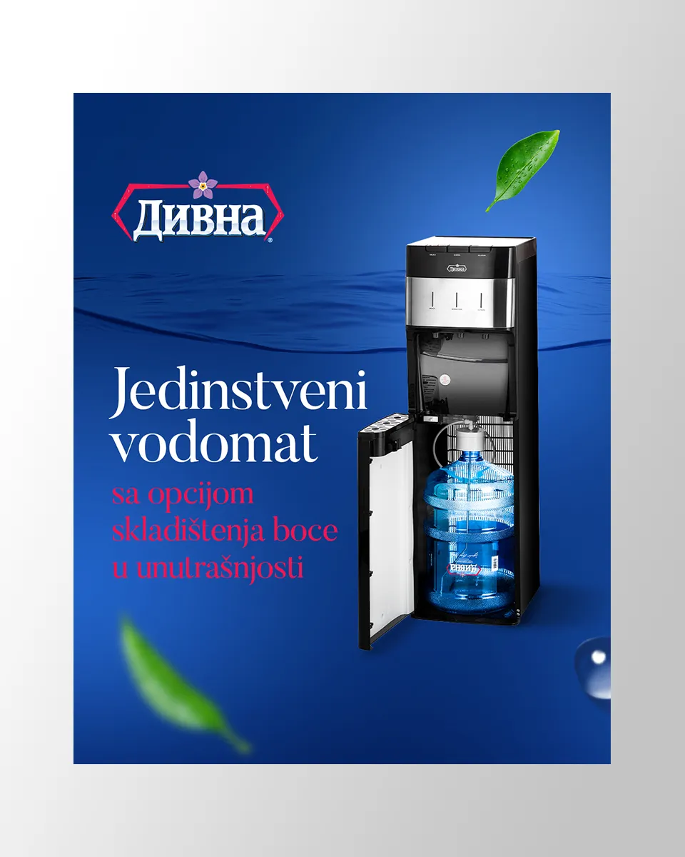 Kreativno rešenje za Divna voda društvene mreže sa prikazom Lux vodomata - skladištenje boce u unutrašnjosti