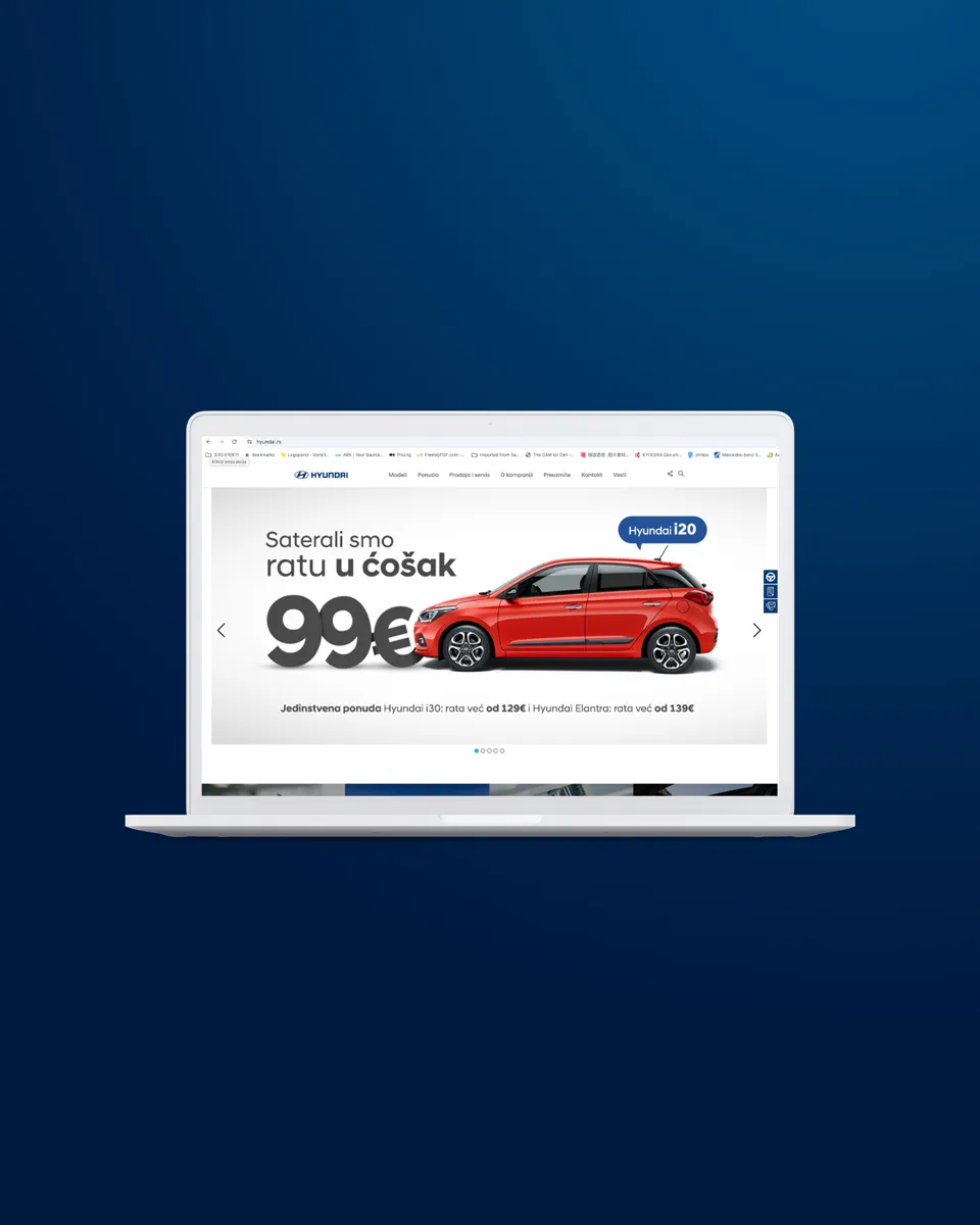 Prikaz digitalnog oglasa na ekranu laptopa iz kampanje Hyundai Srbija.