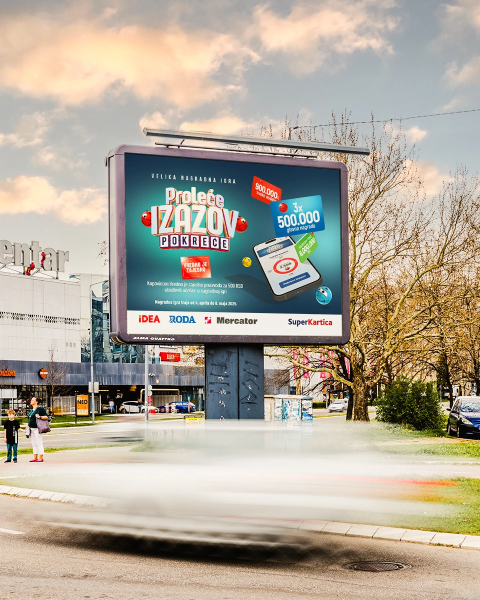 Bilbord u Beogradu sa ključnim vizualom nagradne igre "Proleće izazov pokreće"