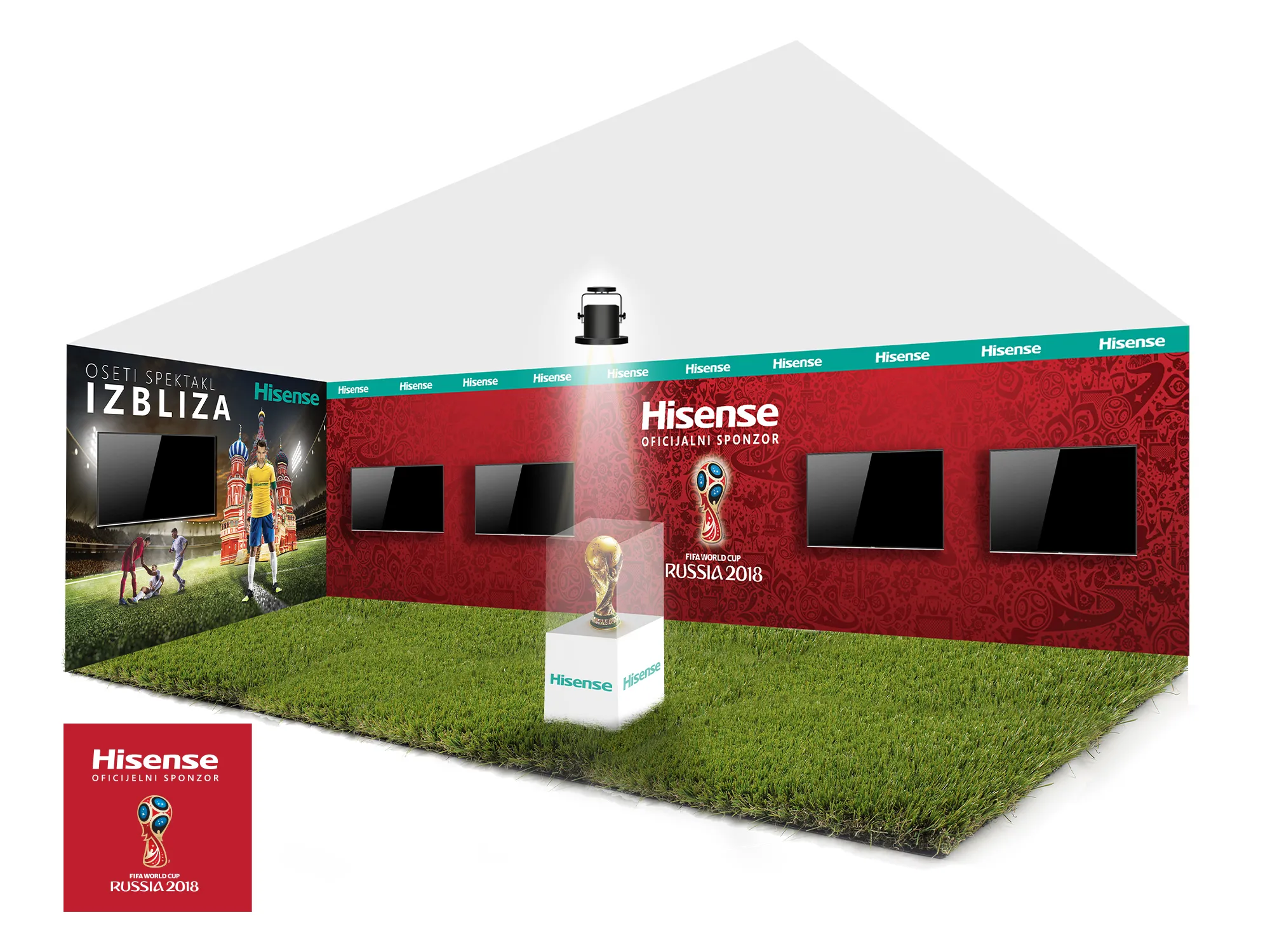 Hisense corner u Emmezeta radnji povodom sponzorstva Svetskog prvenstva u fudbalu 2018. u Rusiji