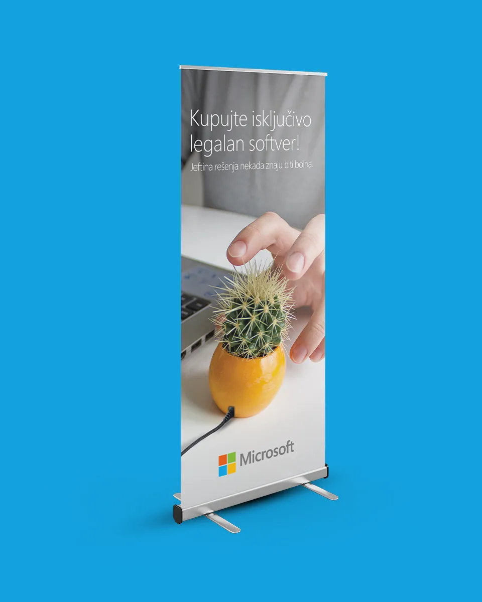 Rollup baner sa kreativnim rešenjem za Microsoft anti-piracy kampanju Jeftina rešenja nekada znaju biti bolna